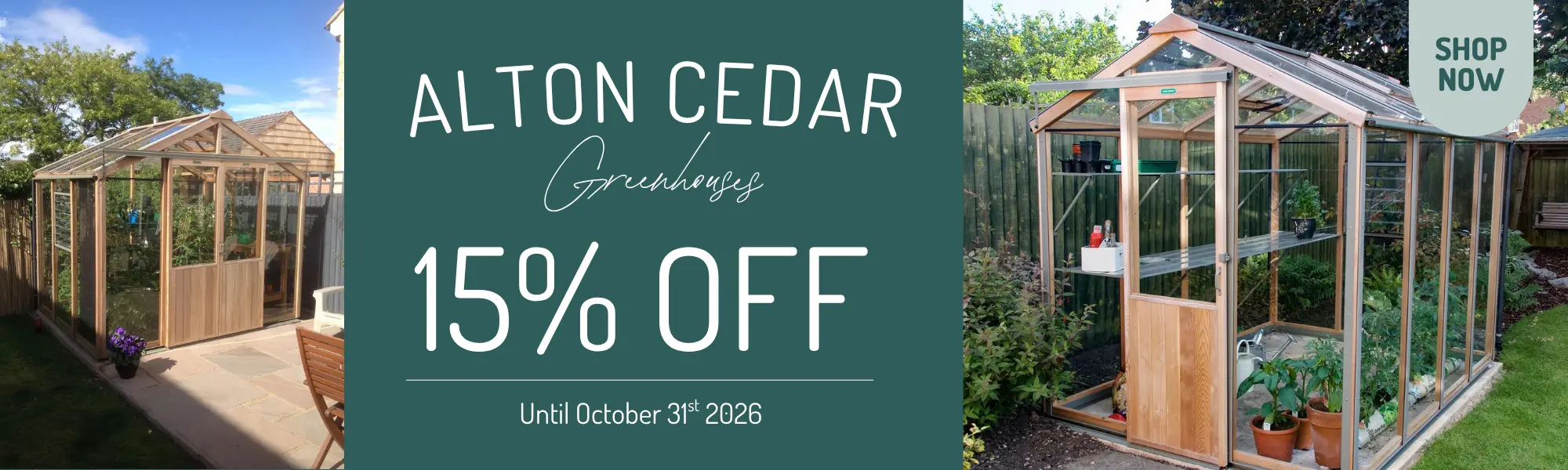 Alton Cedar Greenhouse Sale Banner GreenhousesRus